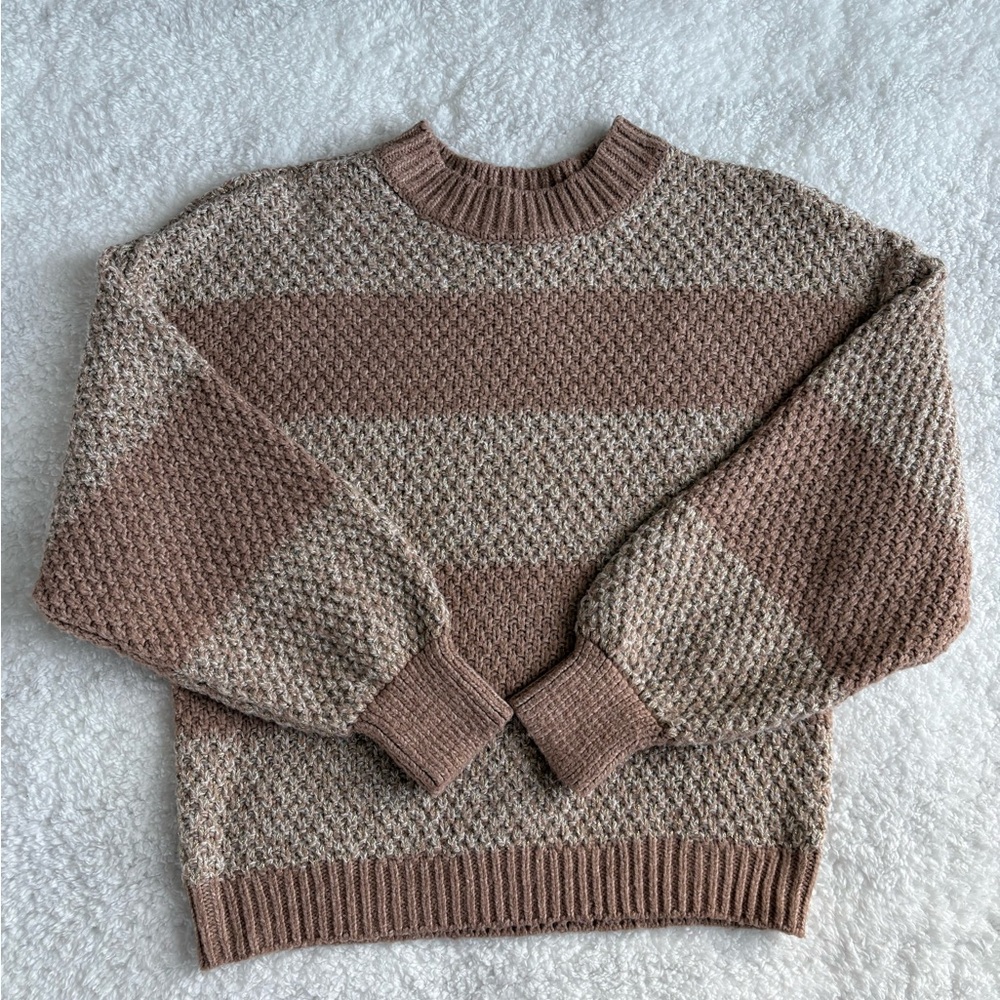 Love Knits NYC Neutral Striped Textured Knit Sweater NWT - Size Small